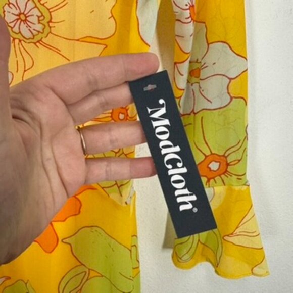 Modcloth Retro Tropicana Isle Mesh Midi Dress Yellow Orange 70s Womens Small NWT - Picture 8 of 9